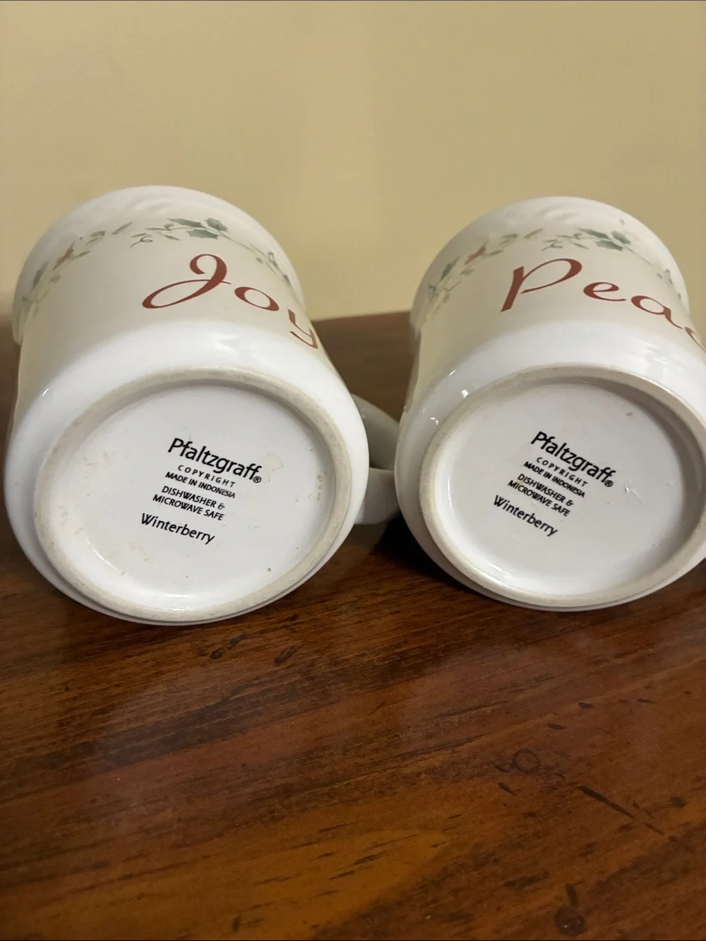 Pfaltzgraff Winterberry PEACE & JOY Mugs & Saucers - Picture 9 of 10